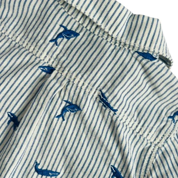 Baby BODEN Whale Embroidered Long Sleeve Button Front Shirt - Picture 3 of 6